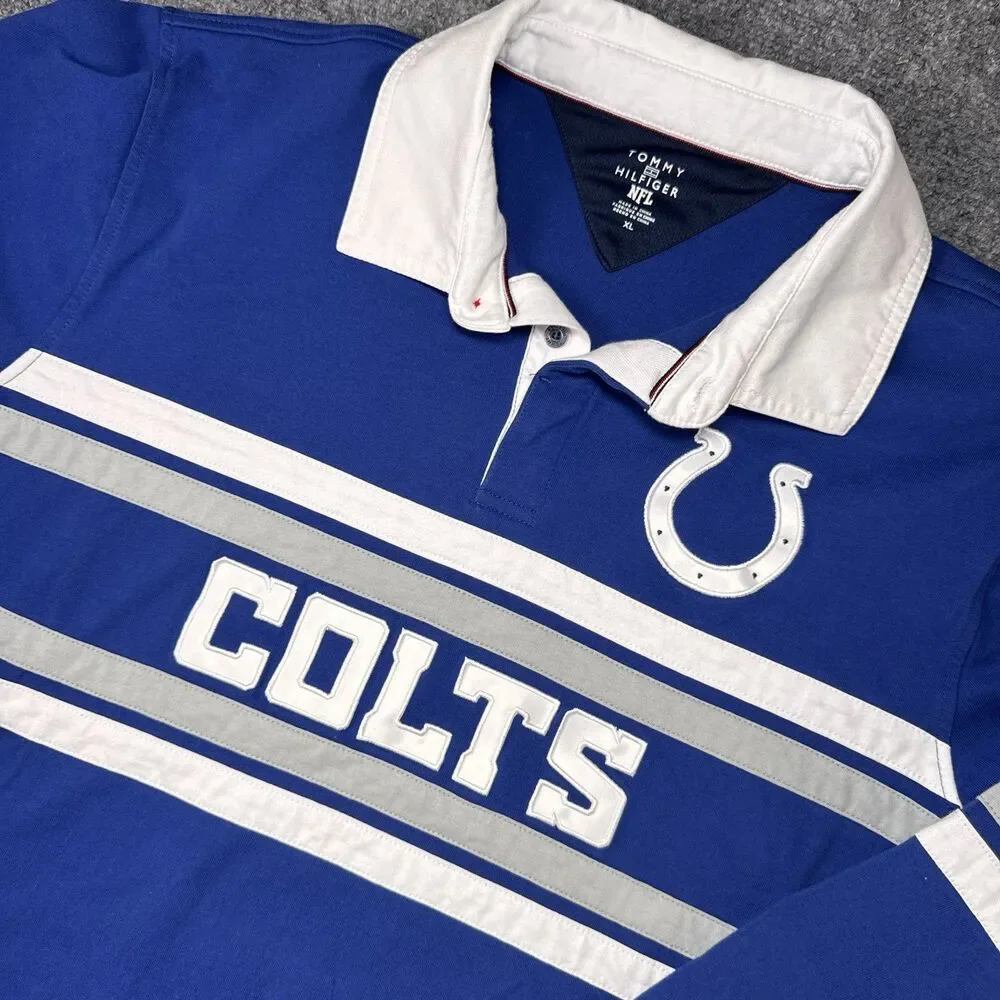 Indianapolis Colts Tommy Hilfiger NFL Long Sleeve Rugby Polo Shirt Men’s XL
